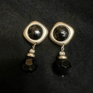 Clip On Earrings Silver and Black Dangle